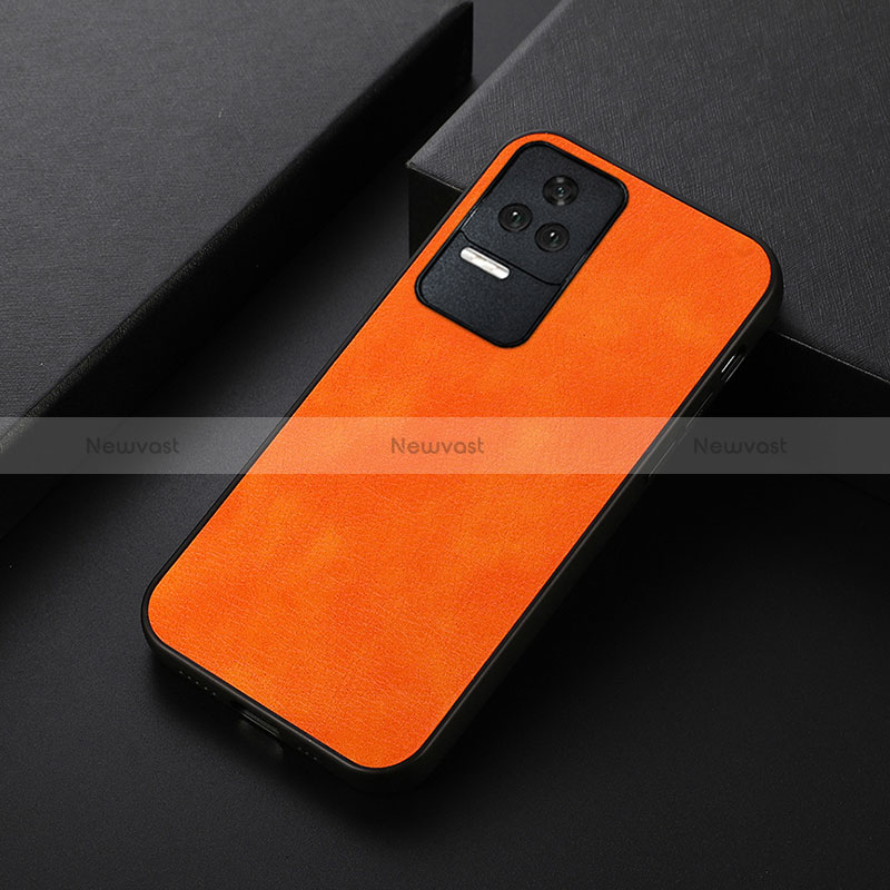 Soft Luxury Leather Snap On Case Cover B06H for Xiaomi Poco F4 5G Orange