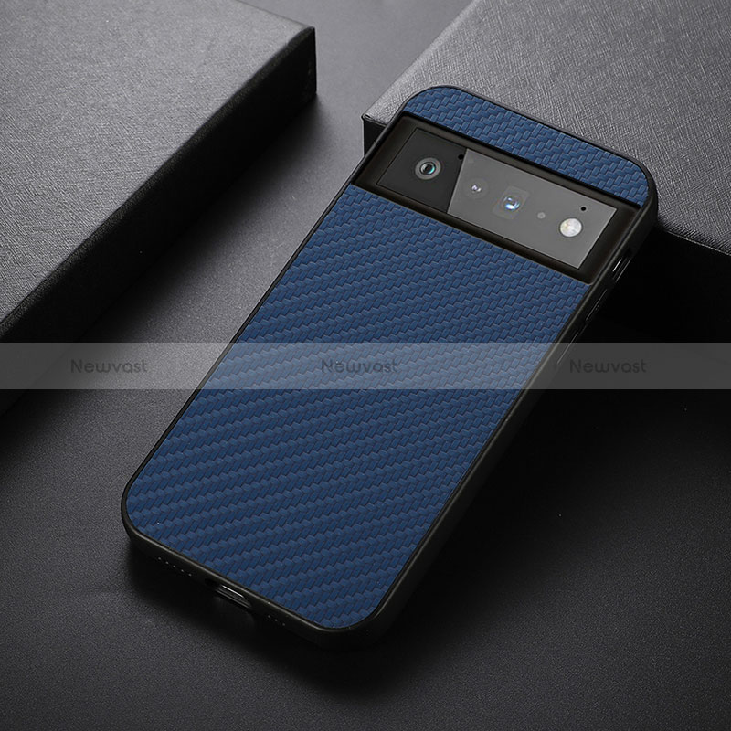 Soft Luxury Leather Snap On Case Cover B07H for Google Pixel 6 5G Blue