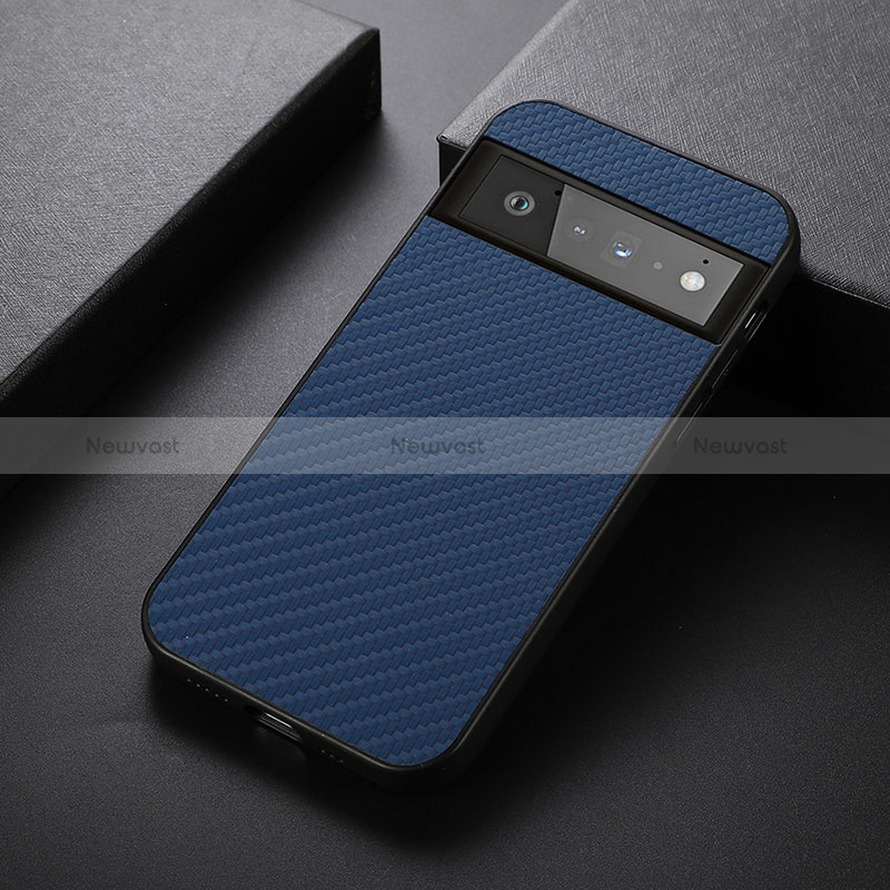 Soft Luxury Leather Snap On Case Cover B07H for Google Pixel 6 Pro 5G Blue