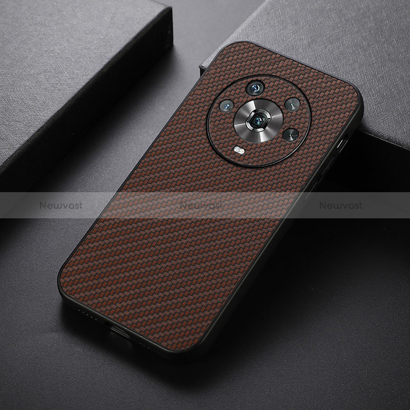 Soft Luxury Leather Snap On Case Cover B07H for Huawei Honor Magic4 5G Brown