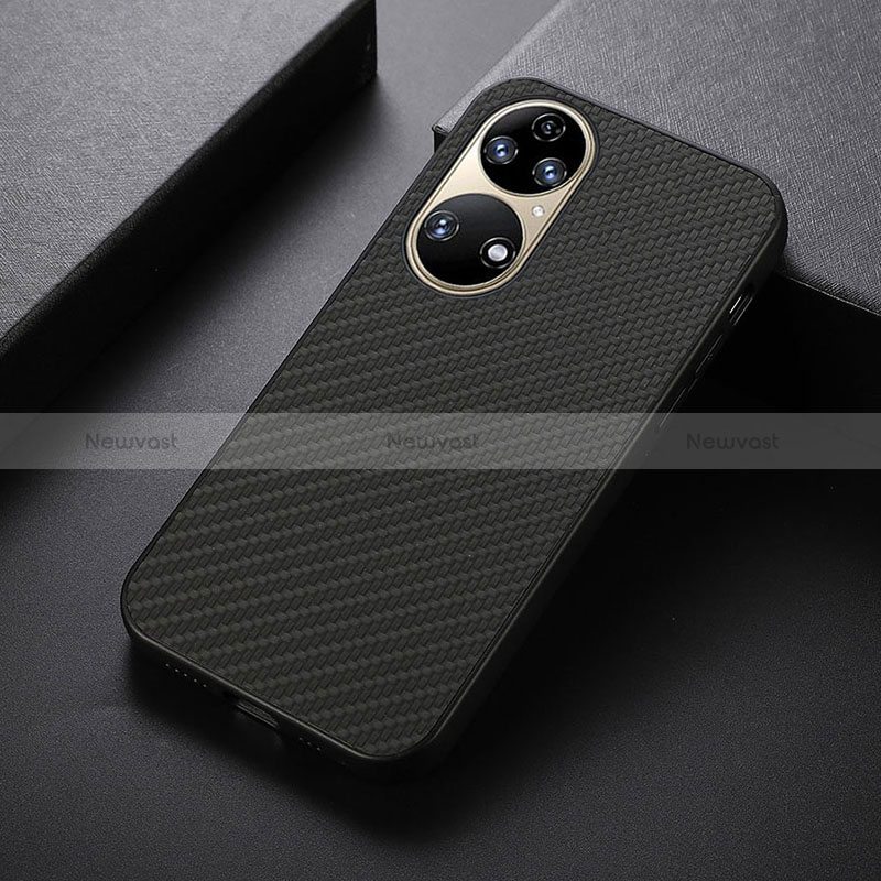 Soft Luxury Leather Snap On Case Cover B07H for Huawei P50 Pro Black