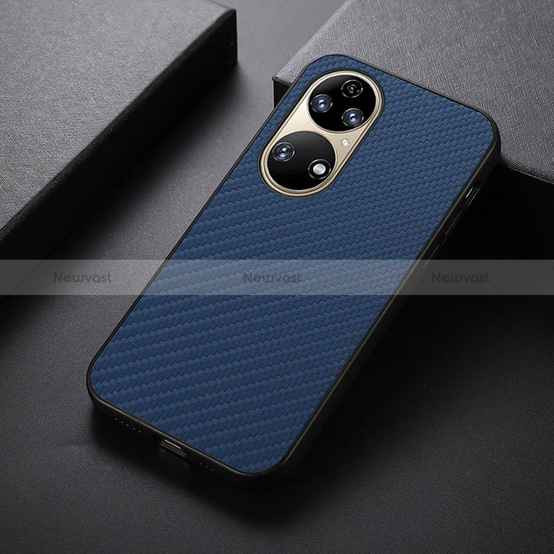 Soft Luxury Leather Snap On Case Cover B07H for Huawei P50 Pro Blue