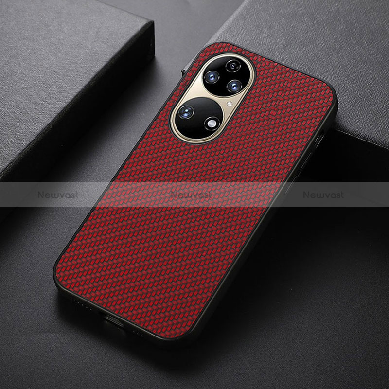 Soft Luxury Leather Snap On Case Cover B07H for Huawei P50 Pro Red