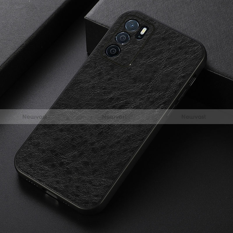 Soft Luxury Leather Snap On Case Cover B07H for Oppo A16s Black