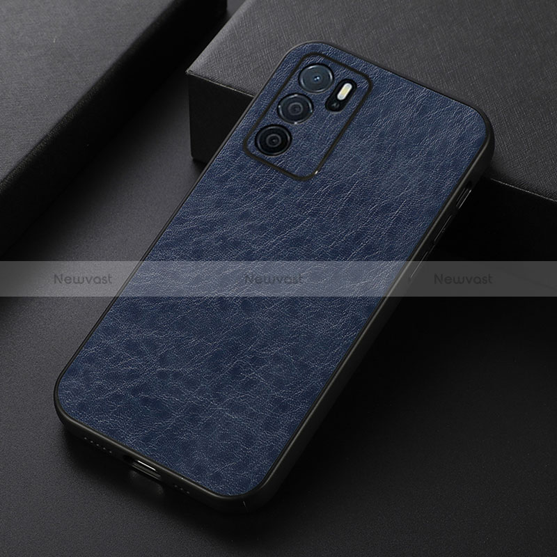 Soft Luxury Leather Snap On Case Cover B07H for Oppo A16s Blue