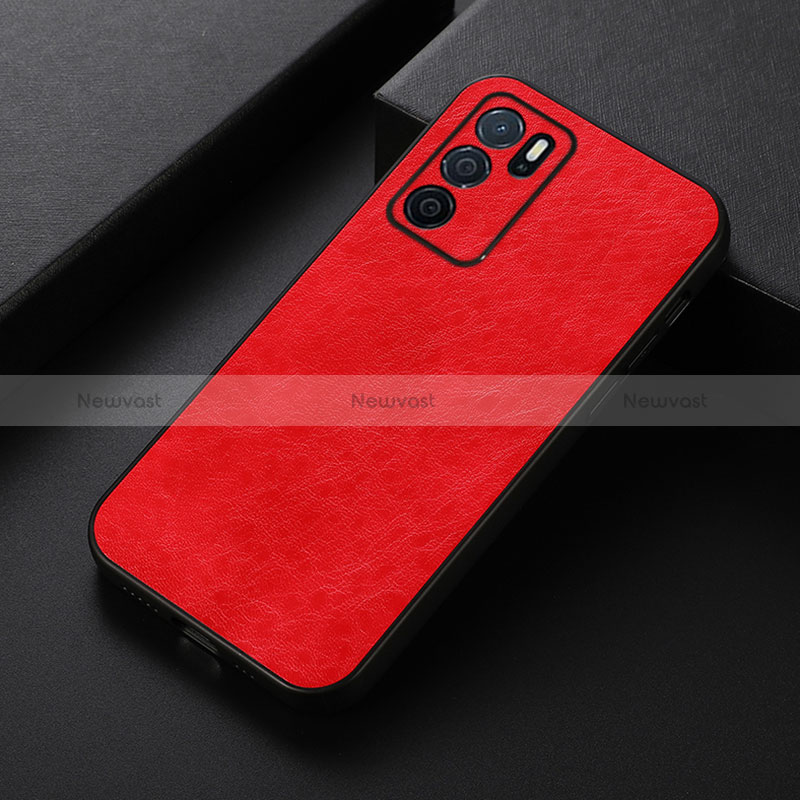 Soft Luxury Leather Snap On Case Cover B07H for Oppo A16s Red