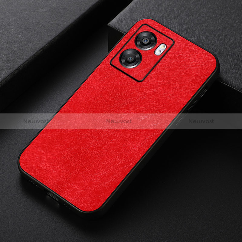 Soft Luxury Leather Snap On Case Cover B07H for Oppo A77 5G Red