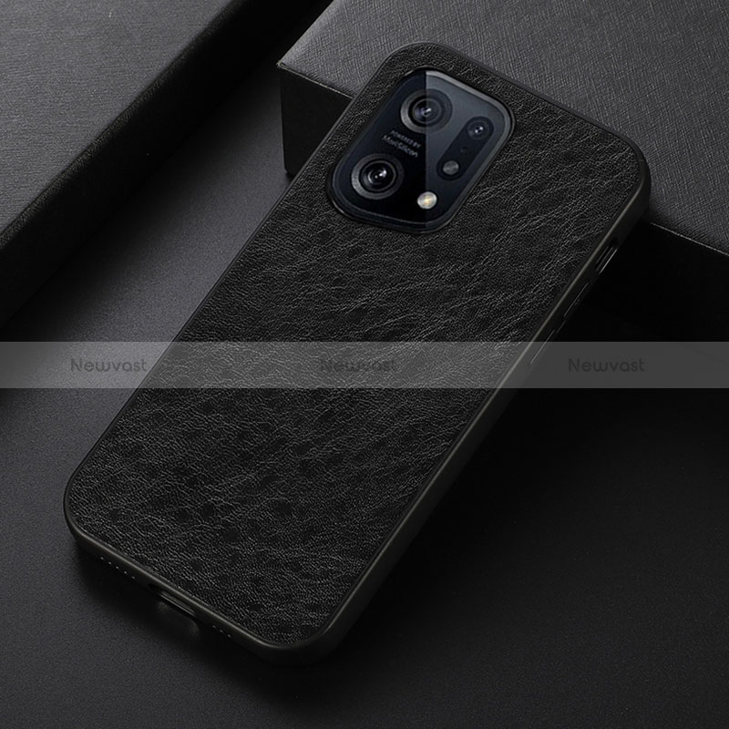 Soft Luxury Leather Snap On Case Cover B07H for Oppo Find X5 5G Black