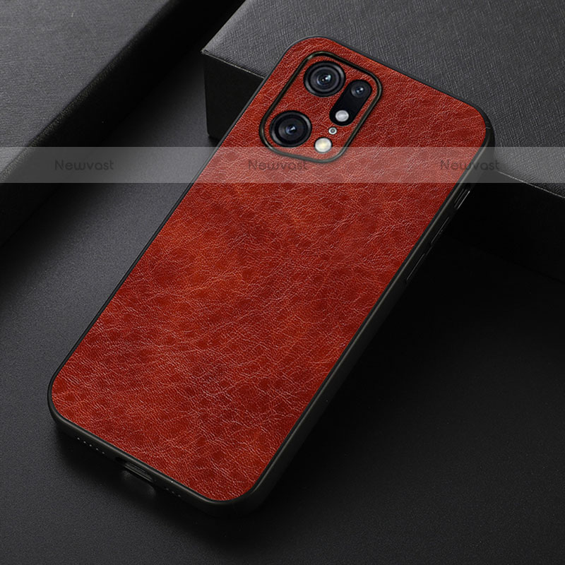 Soft Luxury Leather Snap On Case Cover B07H for Oppo Find X5 Pro 5G Brown