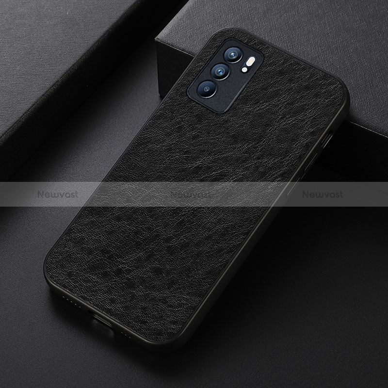 Soft Luxury Leather Snap On Case Cover B07H for Oppo Reno6 5G Black