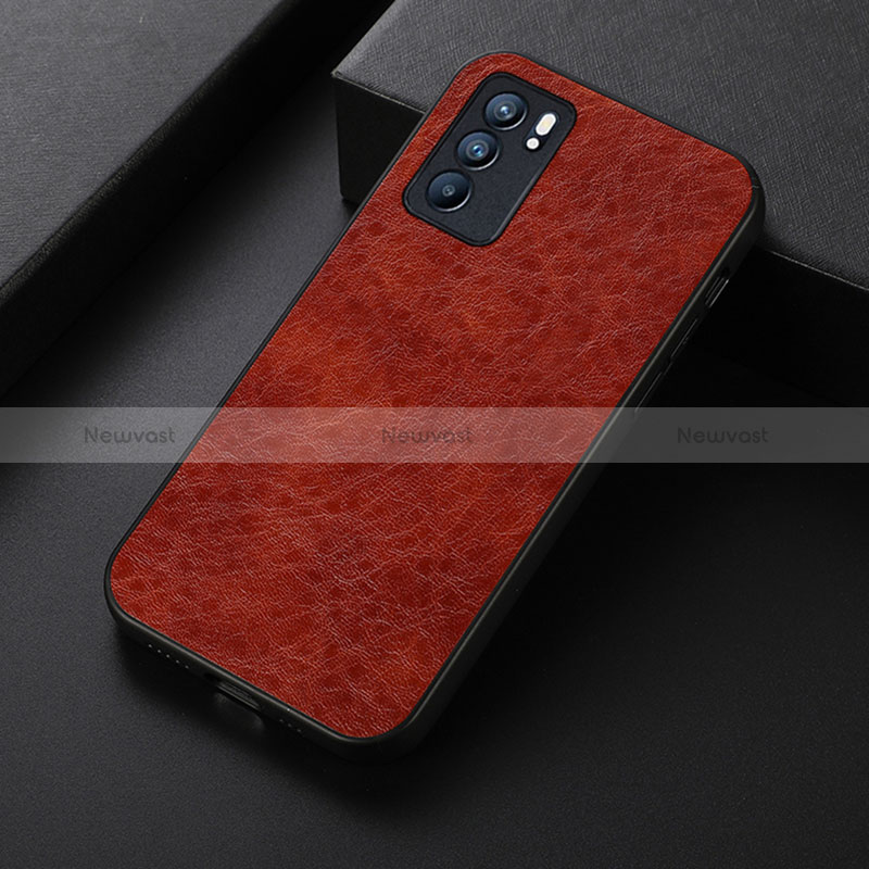 Soft Luxury Leather Snap On Case Cover B07H for Oppo Reno6 5G Brown