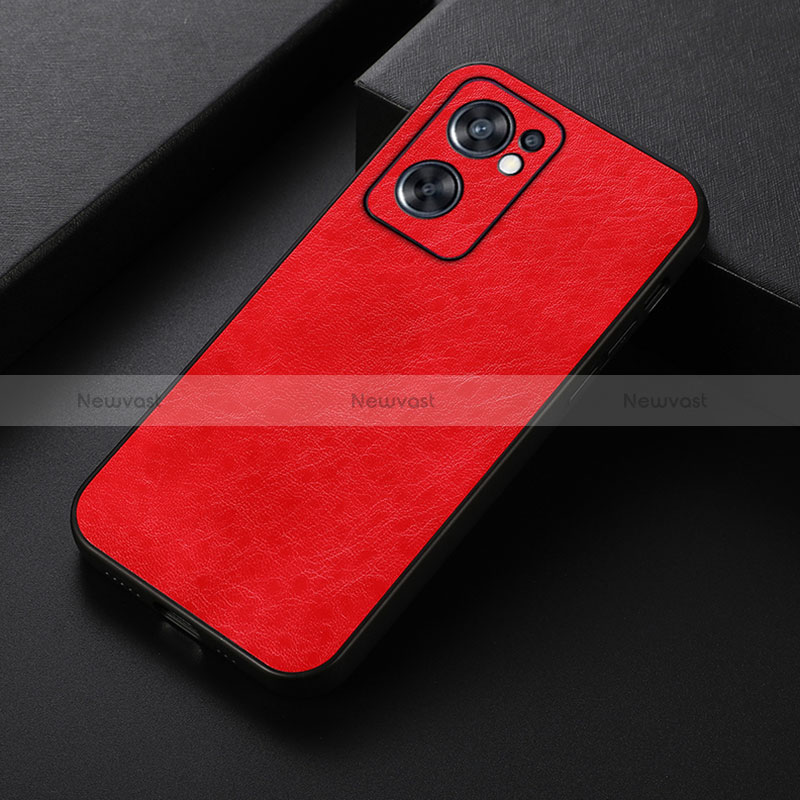 Soft Luxury Leather Snap On Case Cover B07H for Oppo Reno7 SE 5G Red