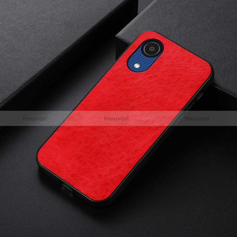 Soft Luxury Leather Snap On Case Cover B07H for Samsung Galaxy A03 Core Red