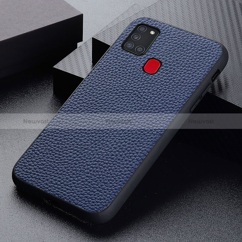 Soft Luxury Leather Snap On Case Cover B07H for Samsung Galaxy A21s Blue
