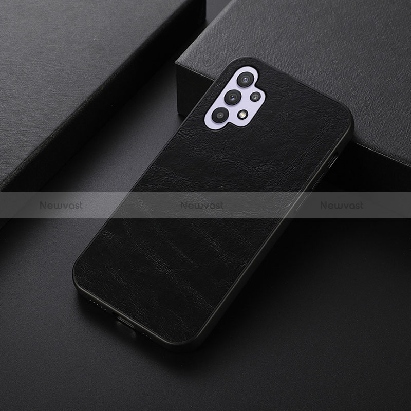 Soft Luxury Leather Snap On Case Cover B07H for Samsung Galaxy A32 4G Black