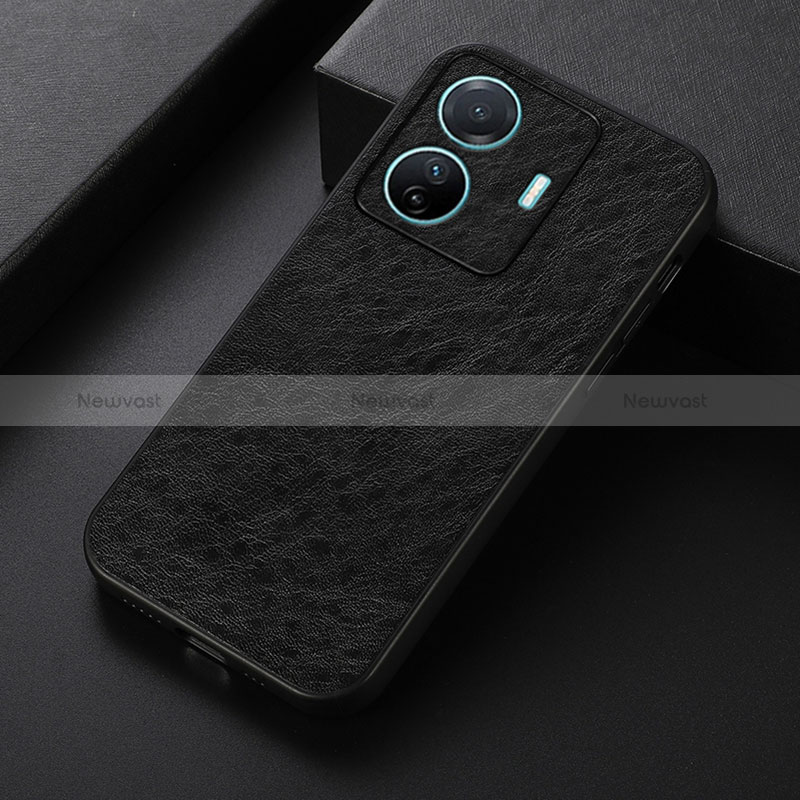 Soft Luxury Leather Snap On Case Cover B07H for Vivo iQOO Z6 Pro 5G Black