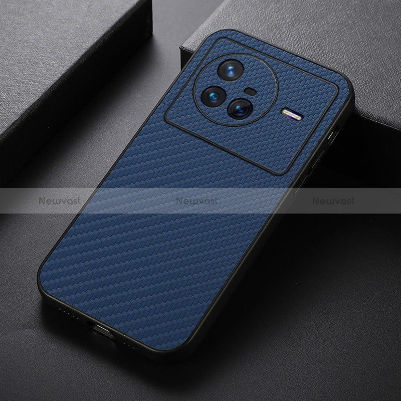 Soft Luxury Leather Snap On Case Cover B07H for Vivo X80 5G Blue