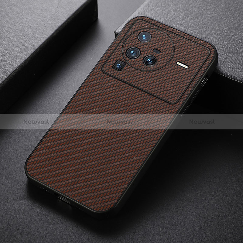 Soft Luxury Leather Snap On Case Cover B07H for Vivo X80 Pro 5G Brown