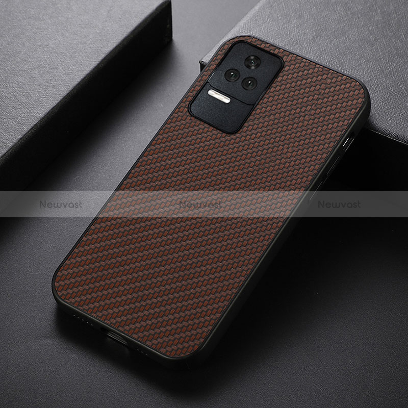 Soft Luxury Leather Snap On Case Cover B07H for Xiaomi Poco F4 5G Brown