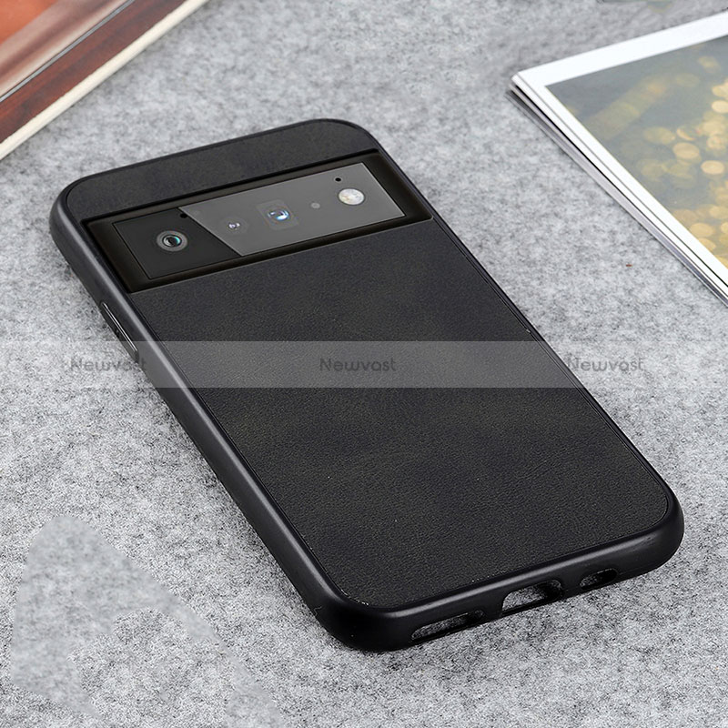 Soft Luxury Leather Snap On Case Cover B08H for Google Pixel 6 5G Black