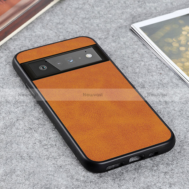 Soft Luxury Leather Snap On Case Cover B08H for Google Pixel 6 Pro 5G Brown