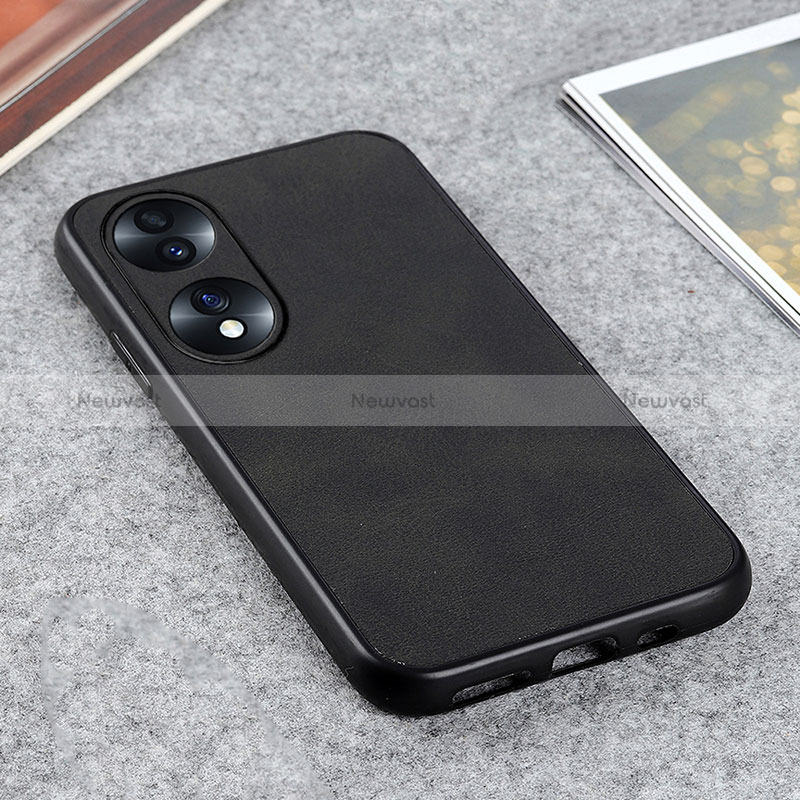 Soft Luxury Leather Snap On Case Cover B08H for Huawei Honor 70 5G Black