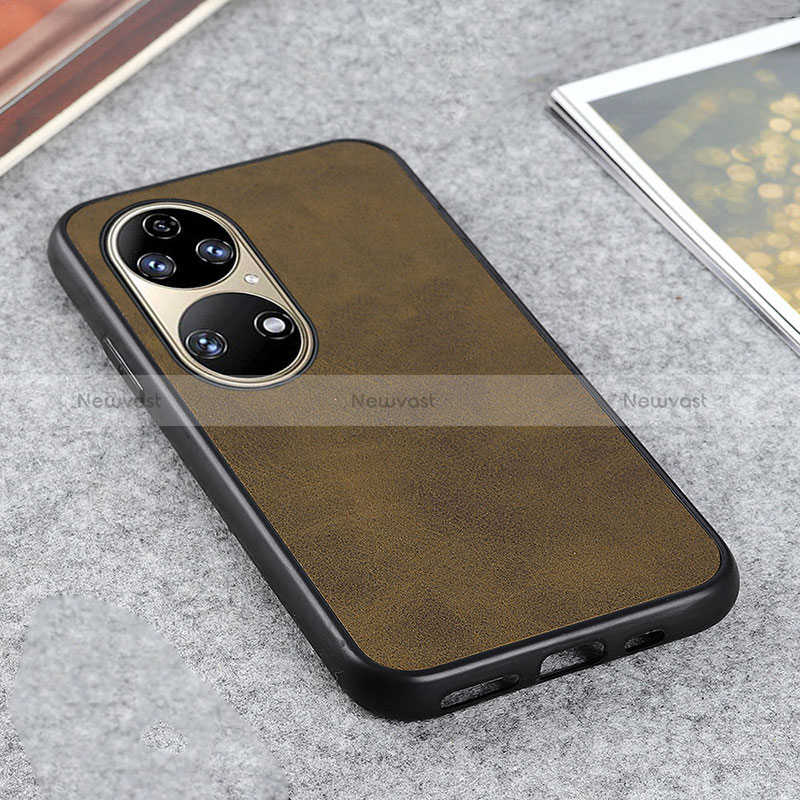 Soft Luxury Leather Snap On Case Cover B08H for Huawei P50 Pro Green