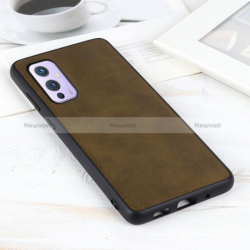 Soft Luxury Leather Snap On Case Cover B08H for OnePlus 9 5G Green