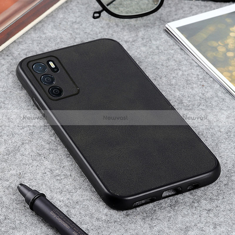 Soft Luxury Leather Snap On Case Cover B08H for Oppo A16s Black