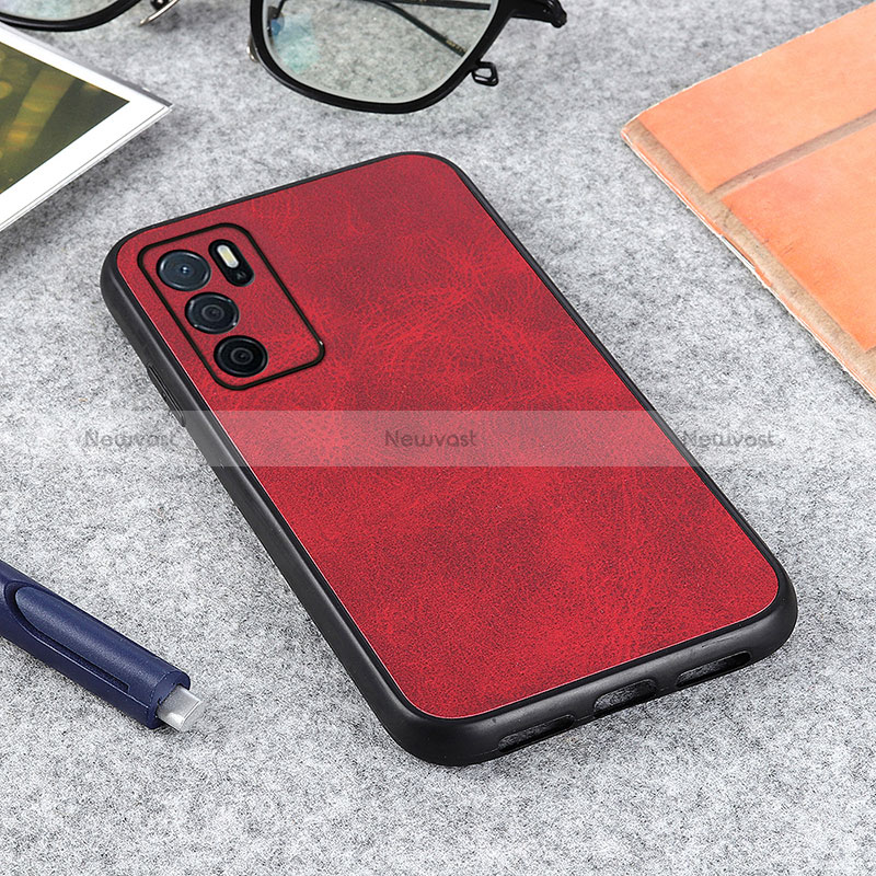 Soft Luxury Leather Snap On Case Cover B08H for Oppo A16s Red