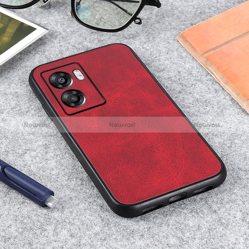 Soft Luxury Leather Snap On Case Cover B08H for Oppo A57 5G Red