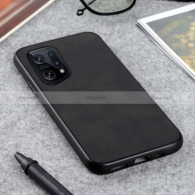 Soft Luxury Leather Snap On Case Cover B08H for Oppo Find X5 5G Black