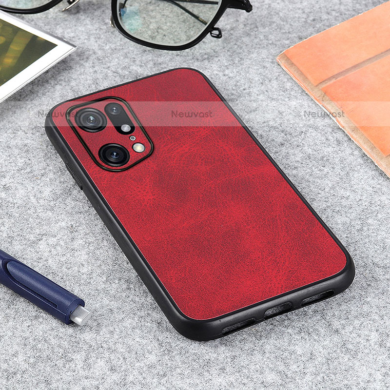 Soft Luxury Leather Snap On Case Cover B08H for Oppo Find X5 Pro 5G Red