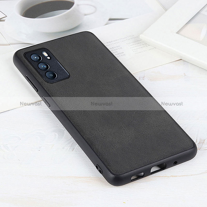 Soft Luxury Leather Snap On Case Cover B08H for Oppo Reno6 5G Black
