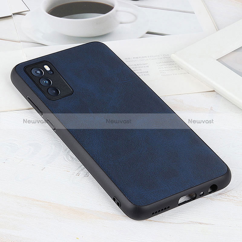 Soft Luxury Leather Snap On Case Cover B08H for Oppo Reno6 Pro 5G India Blue