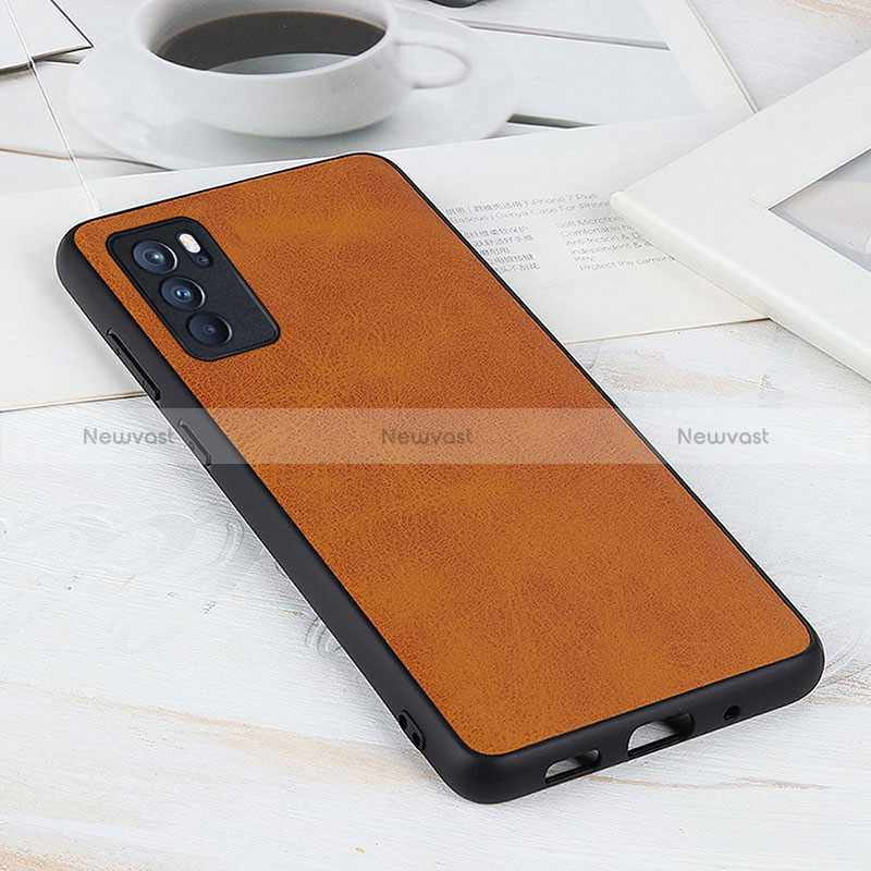 Soft Luxury Leather Snap On Case Cover B08H for Oppo Reno6 Pro 5G India Brown