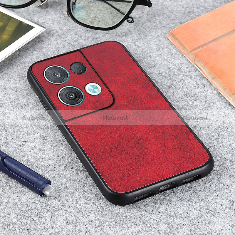 Soft Luxury Leather Snap On Case Cover B08H for Oppo Reno8 5G Red