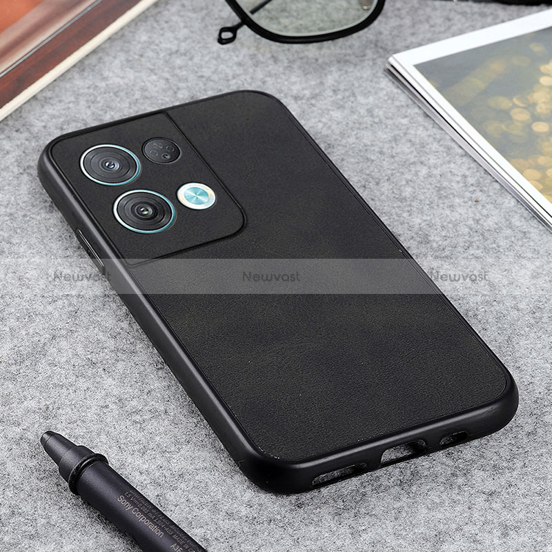 Soft Luxury Leather Snap On Case Cover B08H for Oppo Reno9 Pro 5G Black