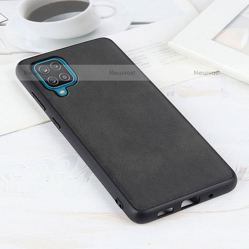 Soft Luxury Leather Snap On Case Cover B08H for Samsung Galaxy A12 Black