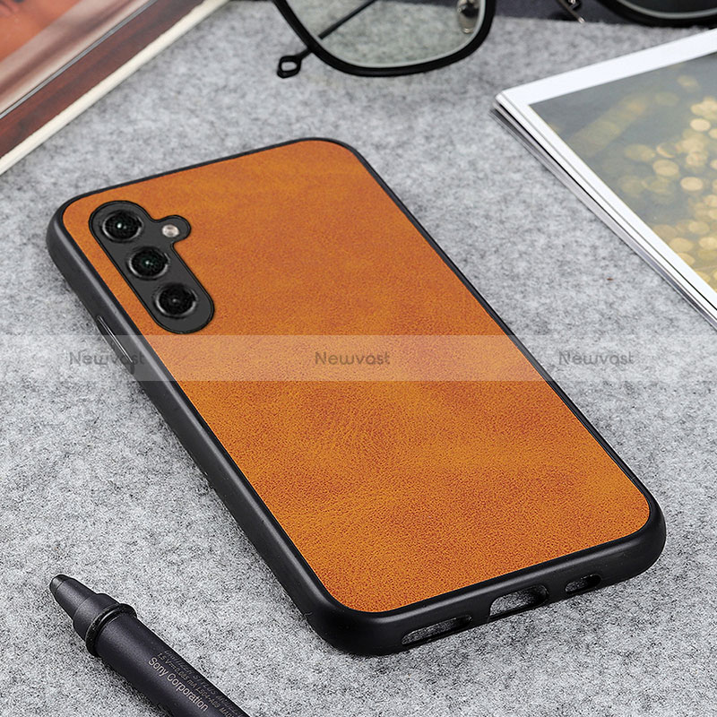 Soft Luxury Leather Snap On Case Cover B08H for Samsung Galaxy A14 4G Orange