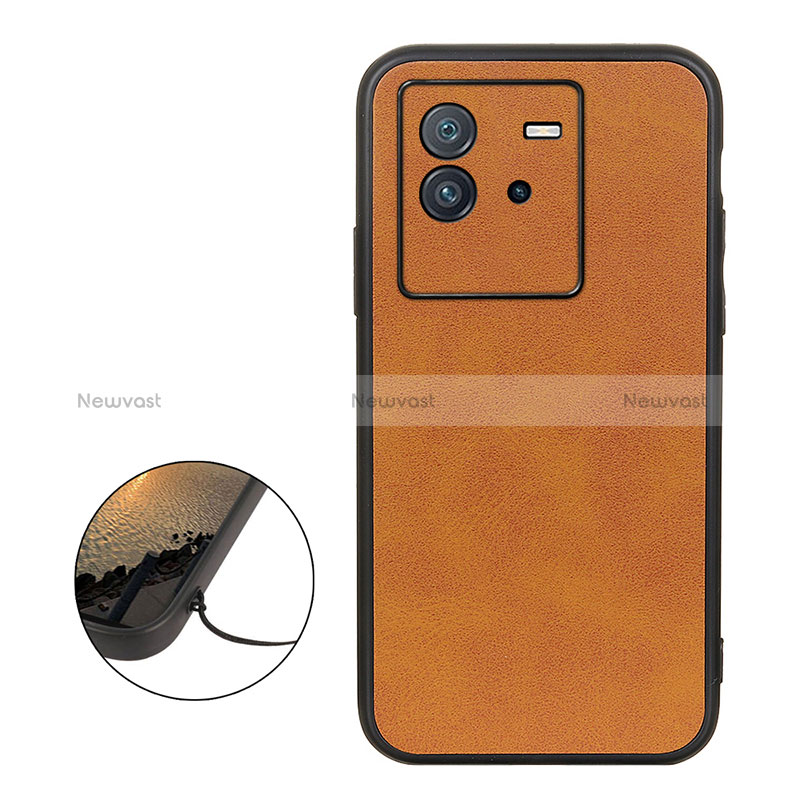Soft Luxury Leather Snap On Case Cover B08H for Vivo iQOO Neo6 5G Brown