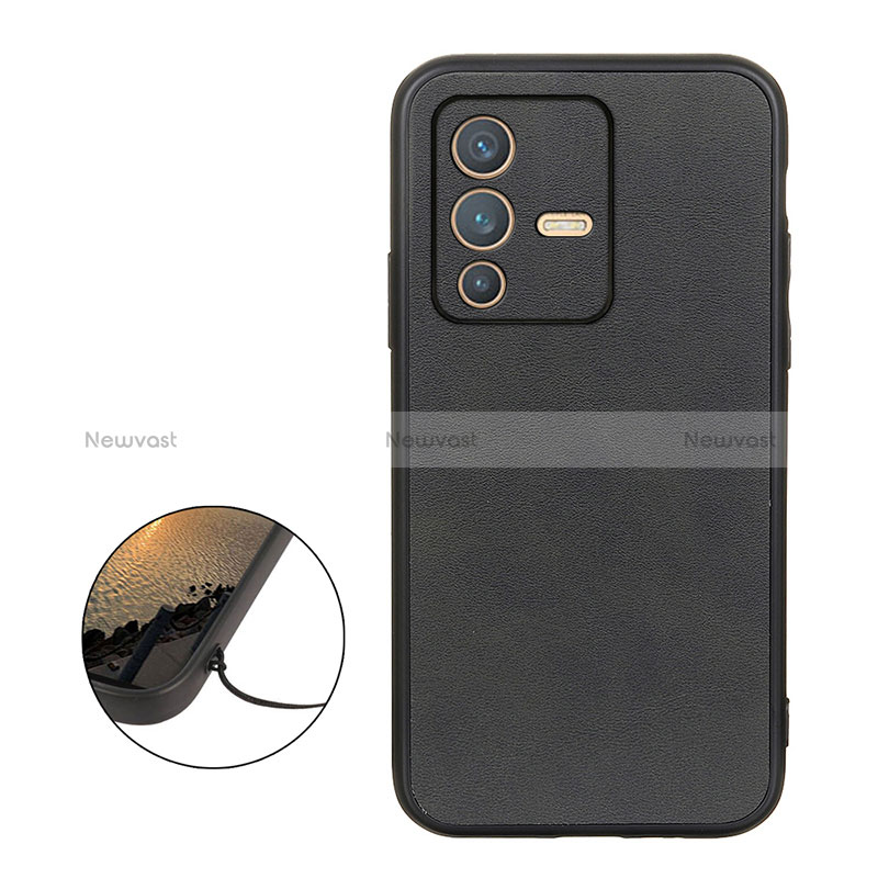 Soft Luxury Leather Snap On Case Cover B08H for Vivo V23 5G Black