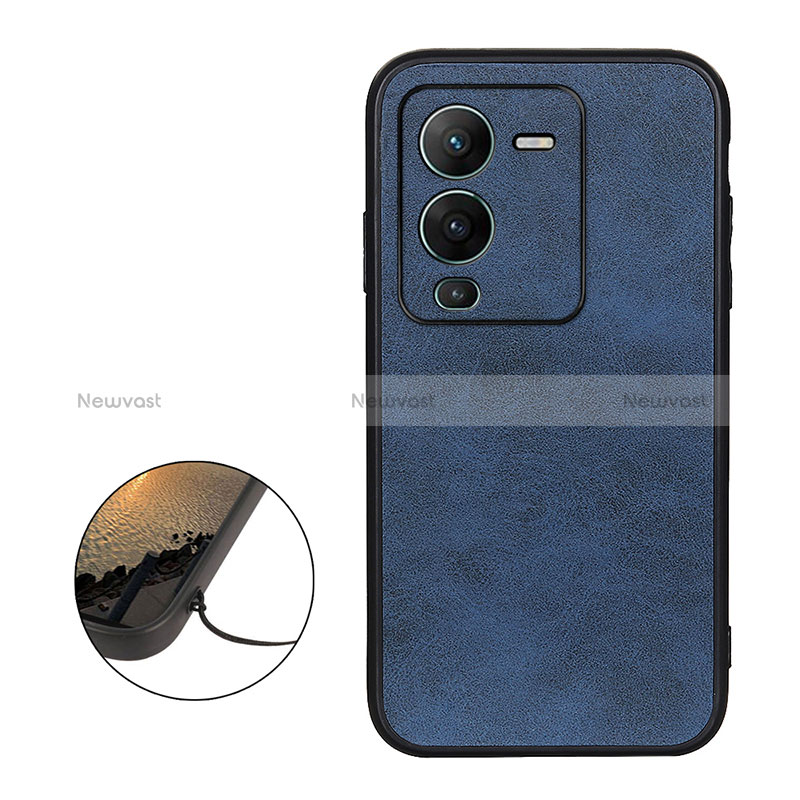 Soft Luxury Leather Snap On Case Cover B08H for Vivo V25 Pro 5G Blue