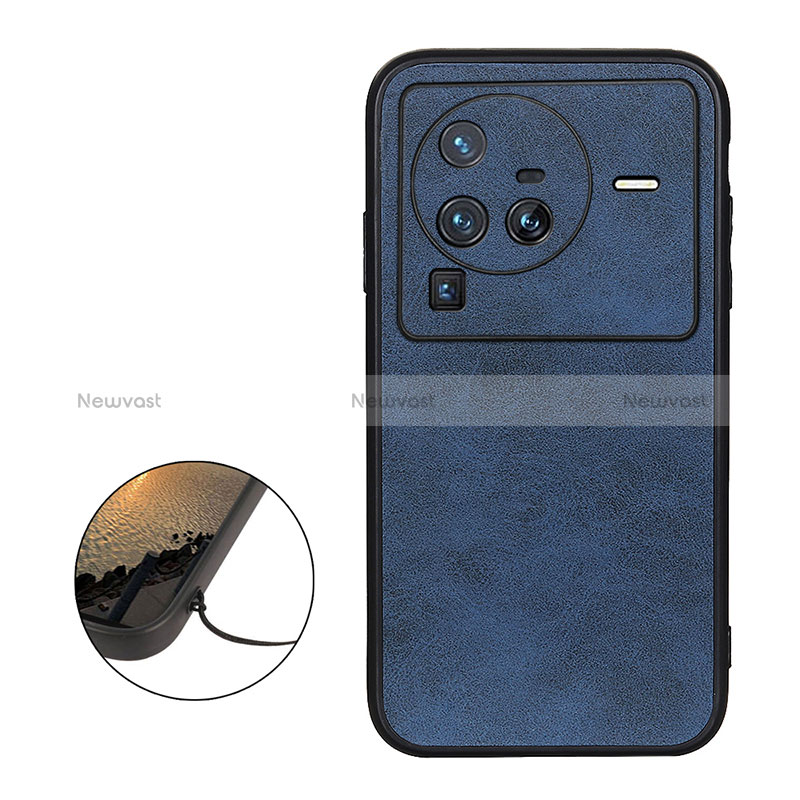 Soft Luxury Leather Snap On Case Cover B08H for Vivo X80 Pro 5G Blue