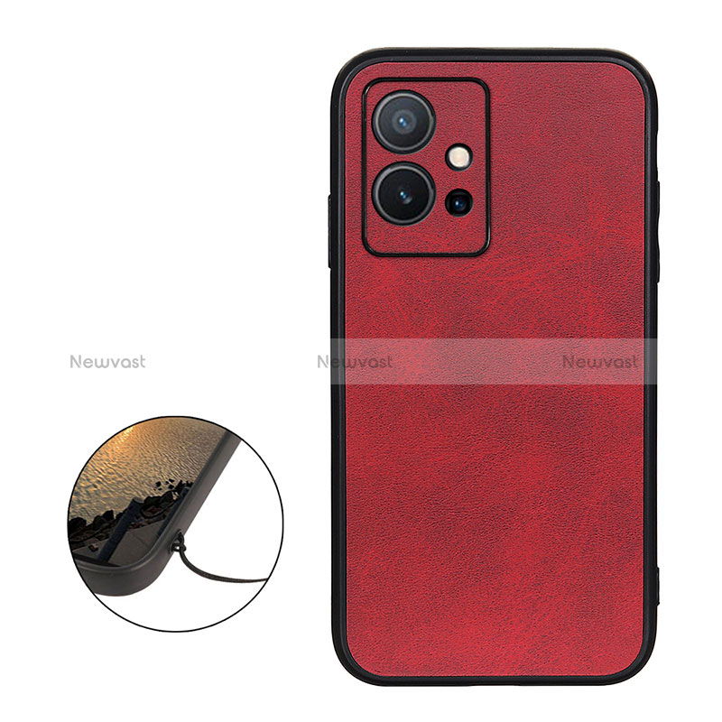 Soft Luxury Leather Snap On Case Cover B08H for Vivo Y75 5G Red