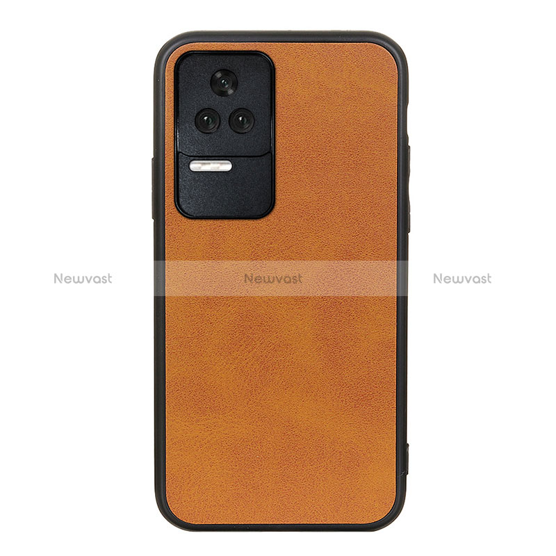 Soft Luxury Leather Snap On Case Cover B08H for Xiaomi Poco F4 5G Brown