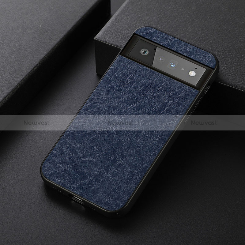 Soft Luxury Leather Snap On Case Cover B09H for Google Pixel 6 5G Blue