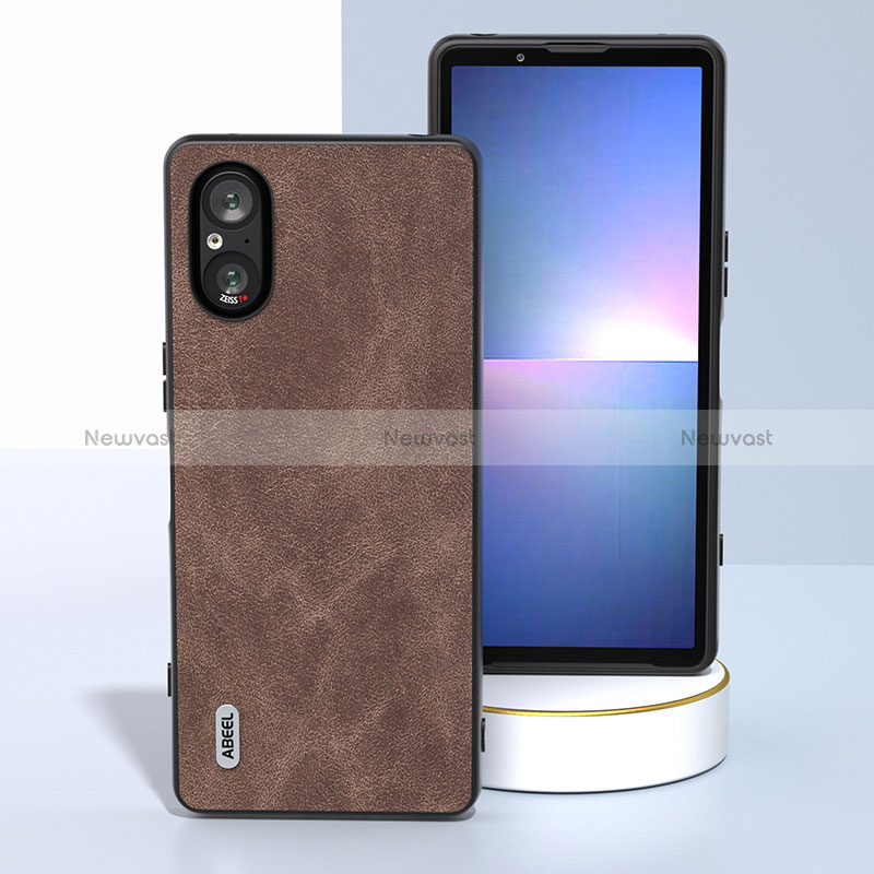 Soft Luxury Leather Snap On Case Cover BH2 for Sony Xperia 5 V Brown