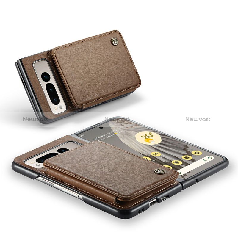 Soft Luxury Leather Snap On Case Cover C01S for Google Pixel Fold 5G Brown