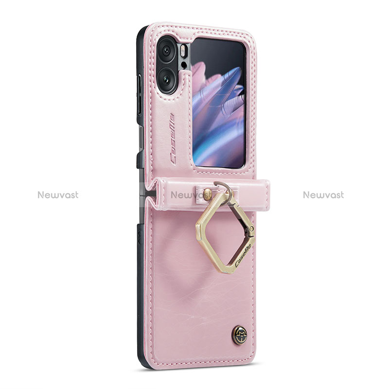 Soft Luxury Leather Snap On Case Cover C01S for Oppo Find N2 Flip 5G Rose Gold